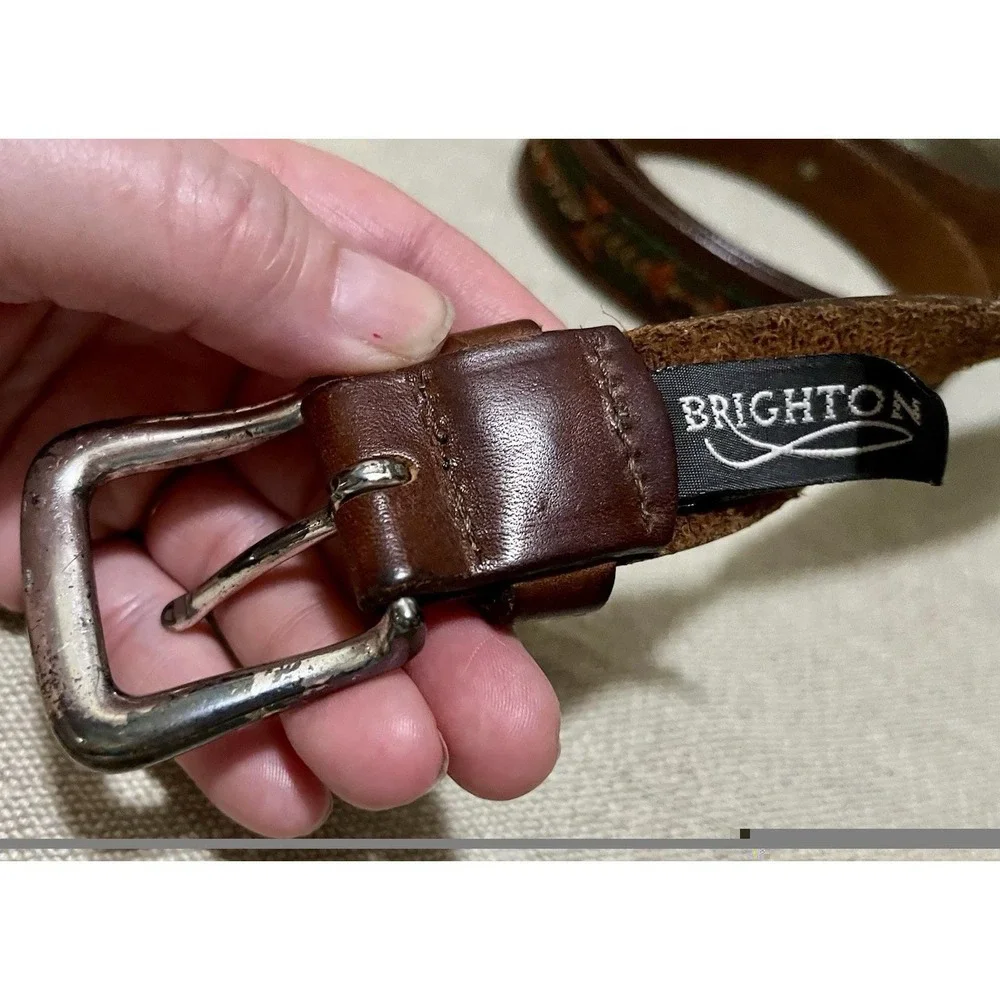 Brighton Sz 38 Buffalo Nickel Leather Belt Southwest Design Western Unisex Brown